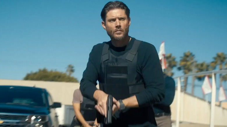 Meachum cautiously enters a crime scene in a bulletproof vest in Countdown