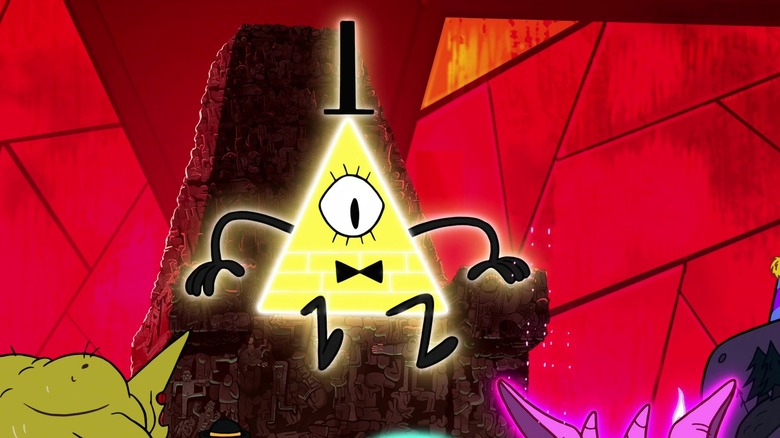 Bill Cipher sitting in "Gravity Falls"