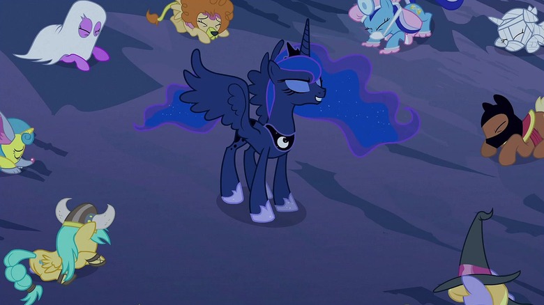 Luna surrounded by ponies in "My Little Pony: Friendship is Magic"