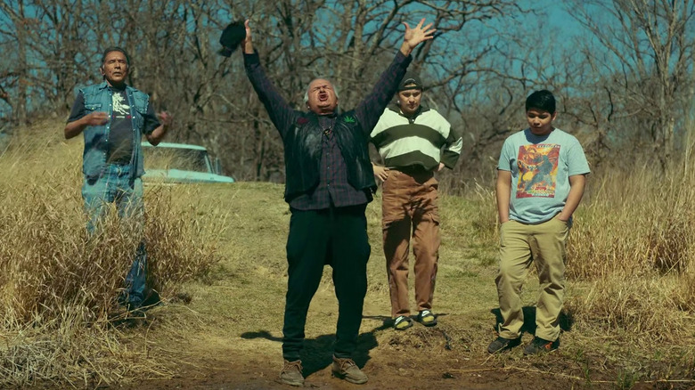 Uncle Brownie shouting with his hands up