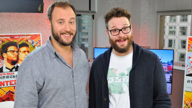 Seth Rogan and Evan Goldberg promoting "The Interview"