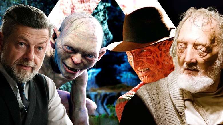 Andy Serkis and Alfred and Gollum side by side with Robert Englund as Freddy and Creel
