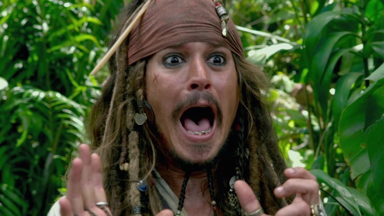 Jack Sparrow screaming in jungle in Pirates of the Caribbean: On Stranger Tides (2011)
