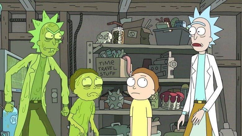 Rick and Morty confronting their evil counterparts in "Rick and Morty"