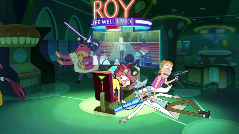 Rick, Morty, and Summer in Blips and Chitz in "Rick and Morty"