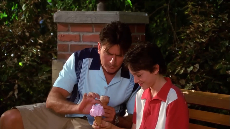 Charlie Harper having ice cream with Chuck in Two and a Half Men