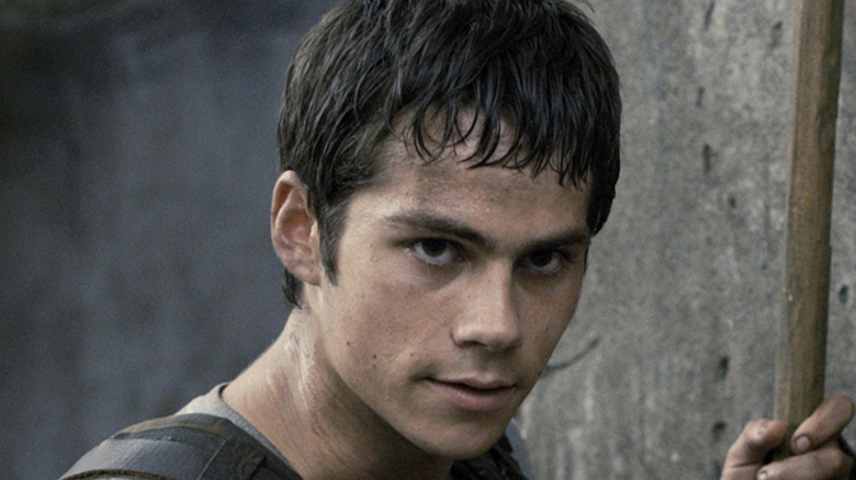 Thomas looks at the Maze with astonishment in The Maze Runner