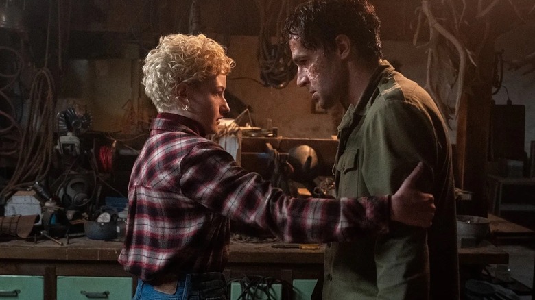 Charlotte comforting a tormented Blake in Wolf Man (2025)