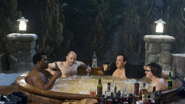The guys of Hot Tub Time Machine chilling in a hot tub