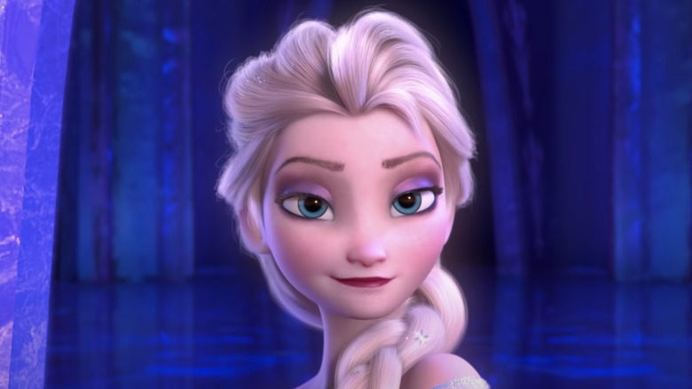 Elsa smiling in ice castle 