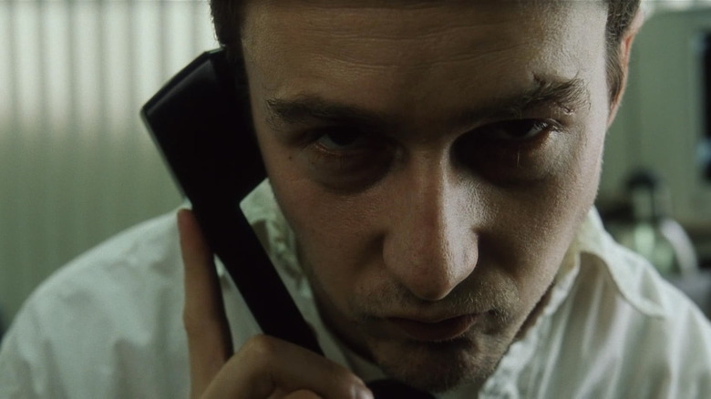 Edward Norton is on the phone as the Narrator in Fight Club