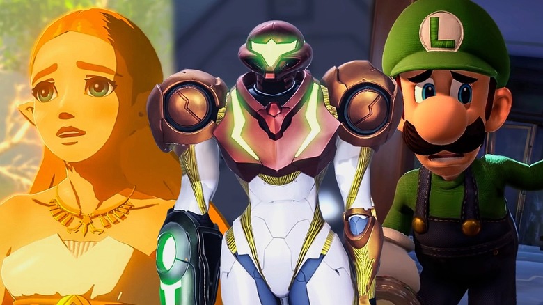 Zelda, Metroid, and Luigi side by side
