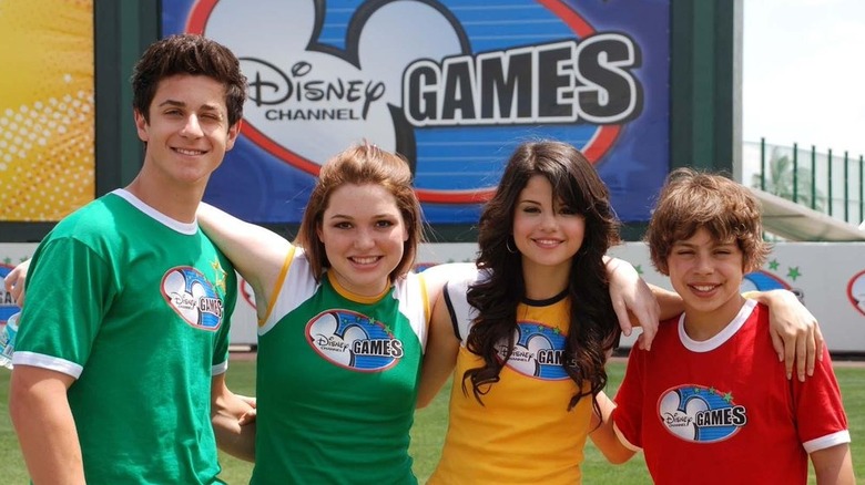 Disney Channel stars David Henrie, Jennifer Stone, Selena Gomez, and Jake T. Austin in the Disney Channel Games.