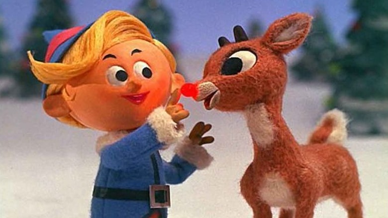 Hermey taps Rudolph's nose in Rudolph the Red-Nosed Reindeer