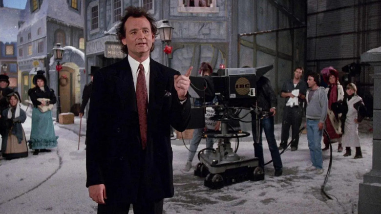 Frank gives a speech on the set in Scrooged