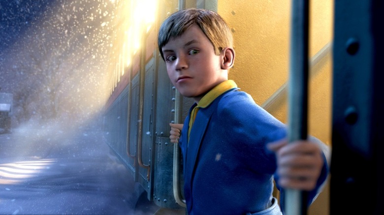 Hero Boy hanging out of a train in "The Polar Express" (2004)