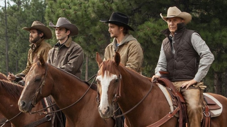 John Dutton and his sons on horseback on Yellowstone (2018-2024)