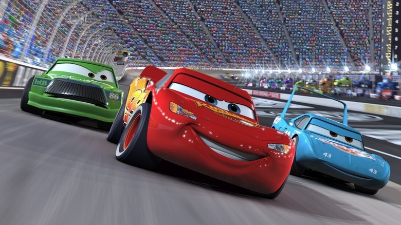 Lightning McQueen leads a race in "Cars" (2006)