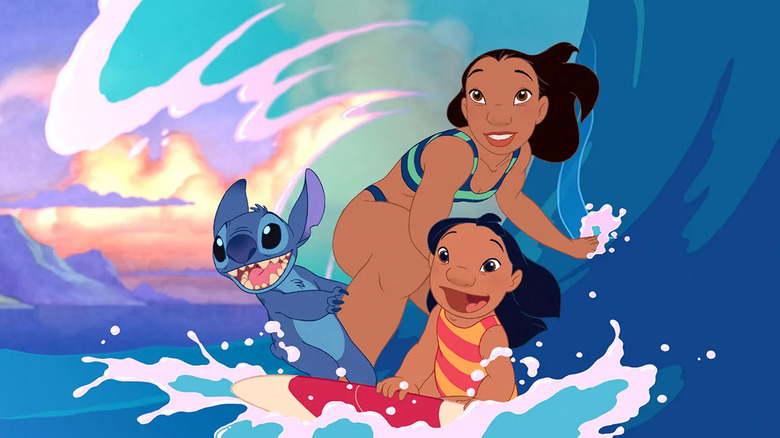 Nani, Lilo, and Stitch surfing in "Lilo and Stitch" (2002)