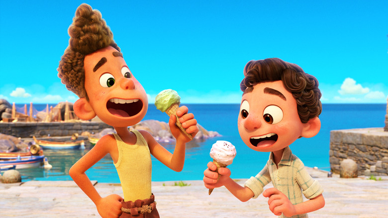 Luca and Alberto eating ice cream in "Luca" (2021)