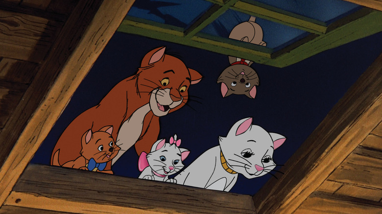 Duchess, O'Malley, and the kittens listen in via a skylight in "The Aristocats" (1970)