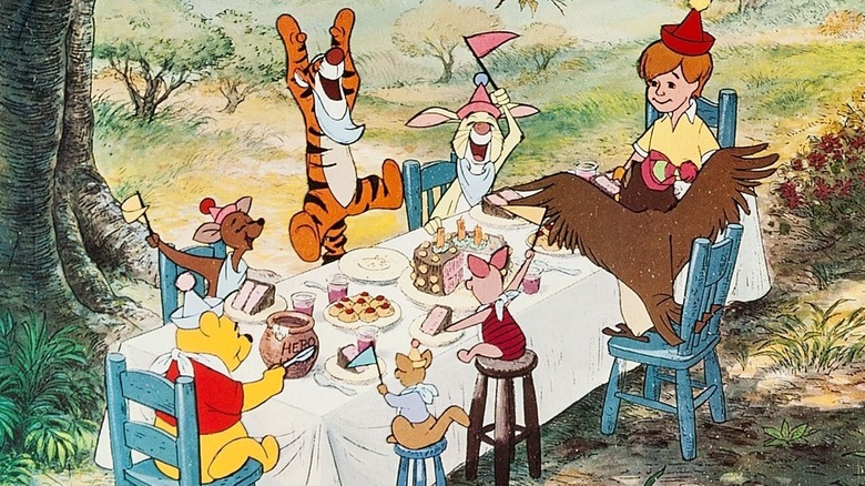The Hundred Acre Wood family have a party for Christopher Robin in "The Many Adventures of Winnie the Pooh" (1977)