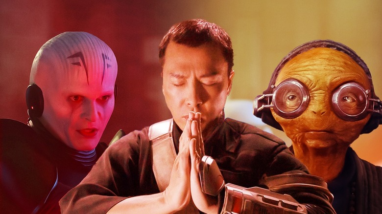 Inquisitor, Chirrut Îmwe, and Maz Kanata posing