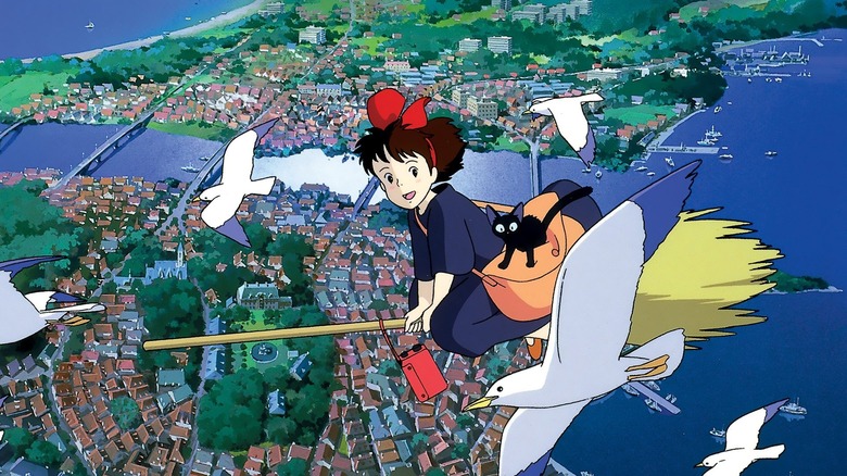 Kiki flies her broom over town in 'Kiki's Delivery Service' (1989)