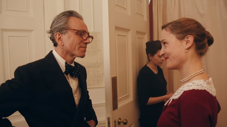 Reynolds and Alma smiling at one another in Phantom Thread
