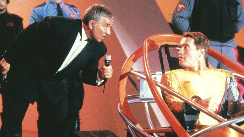 Damon Killian addresses Ben Richards on the air in "The Running Man" (1987)