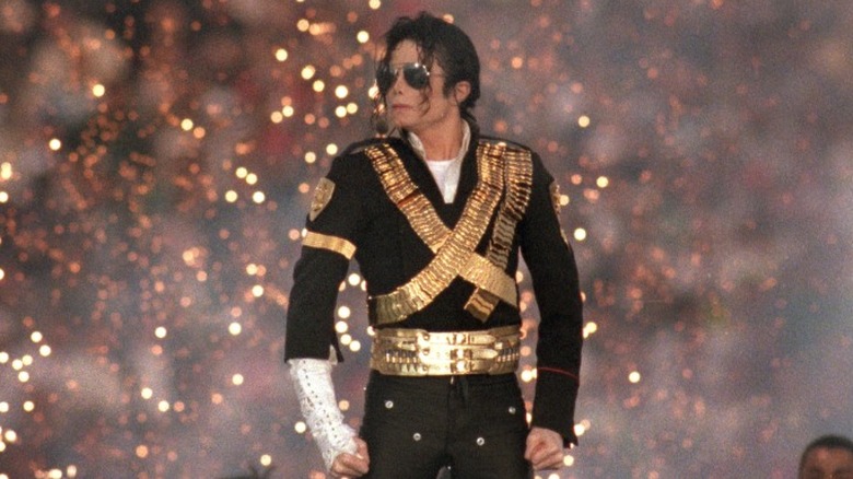 Michael Jackson performing on stage at the 1993 Super Bowl halftime show
