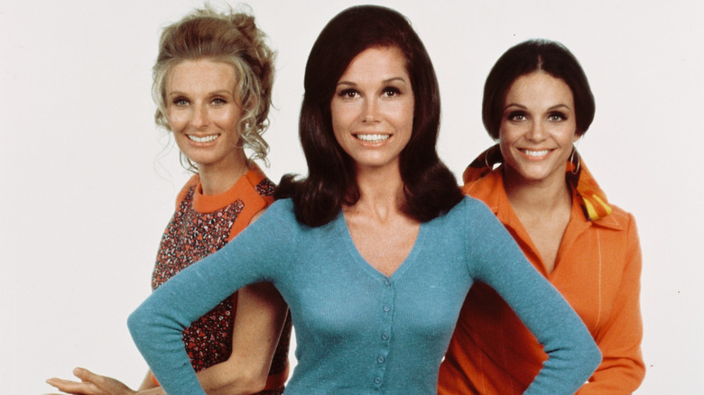 Mary Tyler Moore, Cloris Leachman, and Valerie Harper pose for a photo
