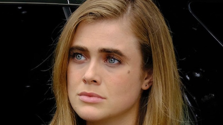 Melissa Roxburgh looks sad and serious