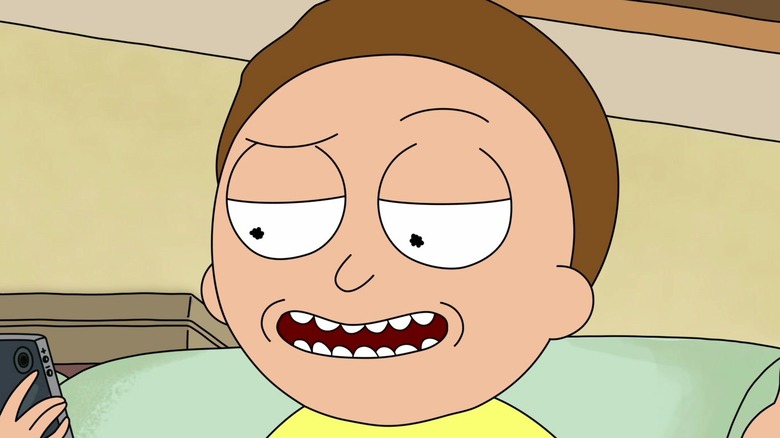 Morty Smith smiling at phone