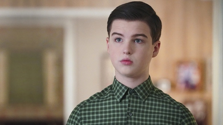 Sheldon with a serious expression in "Young Sheldon."