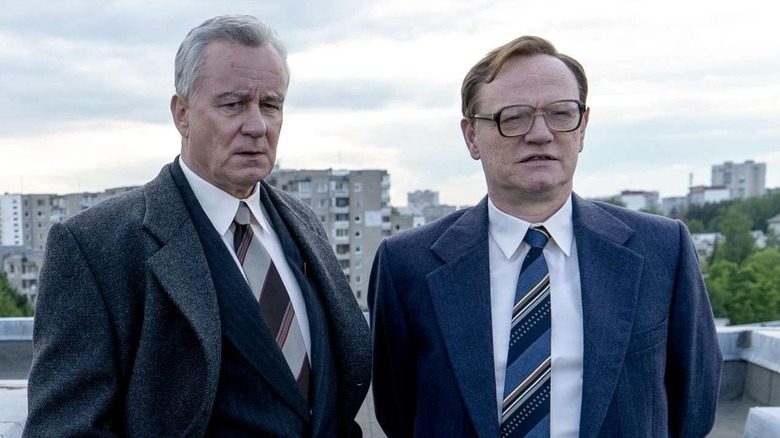 Valery Legasov and Boris Shcherbina on a rooftop in Chernobyl