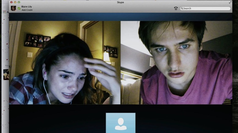 Blaire, Mitch, and an unknown user in a Skype call in "Unfriended"