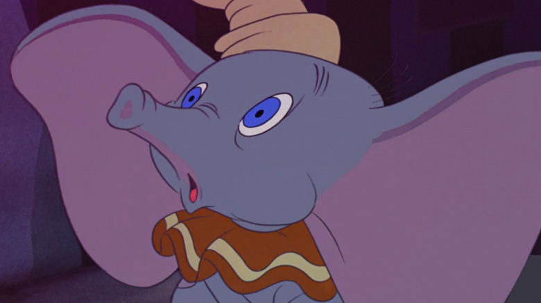 Dumbo looking shocked by his hallucinations in "Dumbo" (1941)
