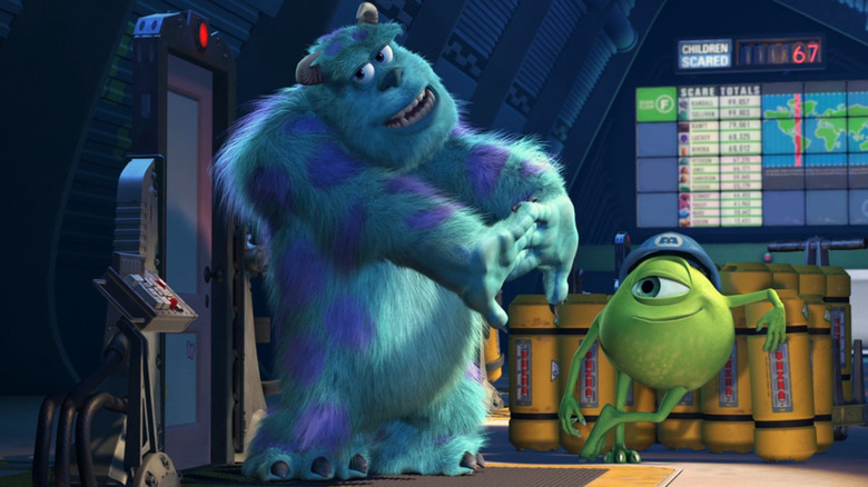 Sully and Mike celebrating a scare win in Monsters, Inc.