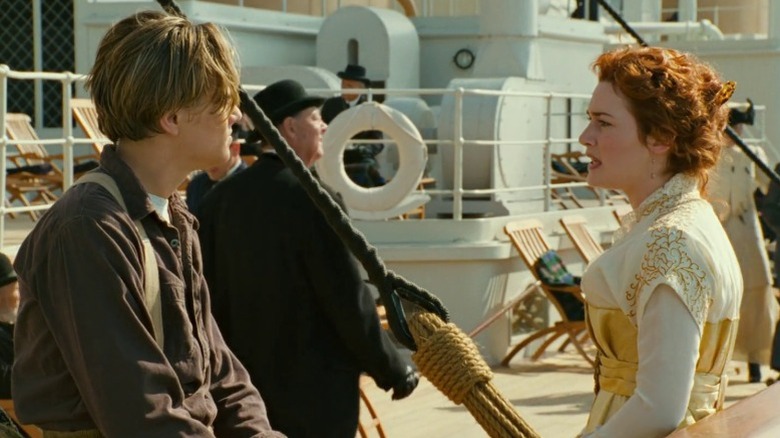 Jack Dawson and Rose DeWitt Bukater talking on the deck in Titanic