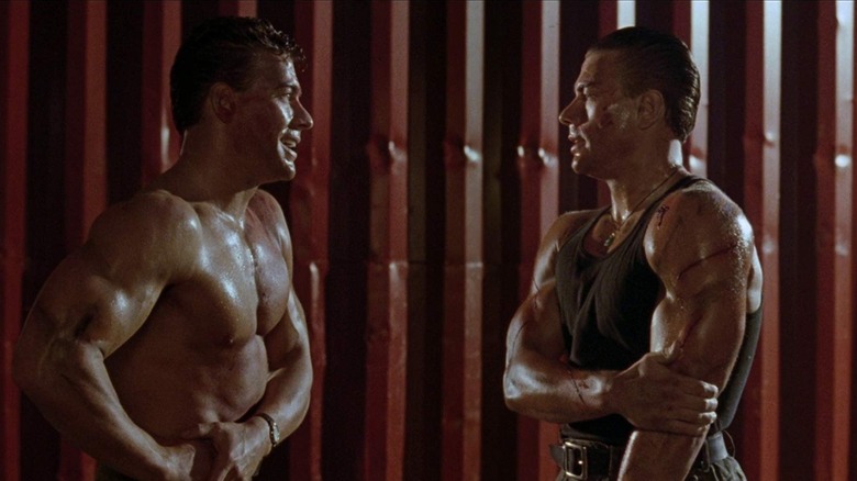 Alex and Chad Wagner looking at each other in Double Impact