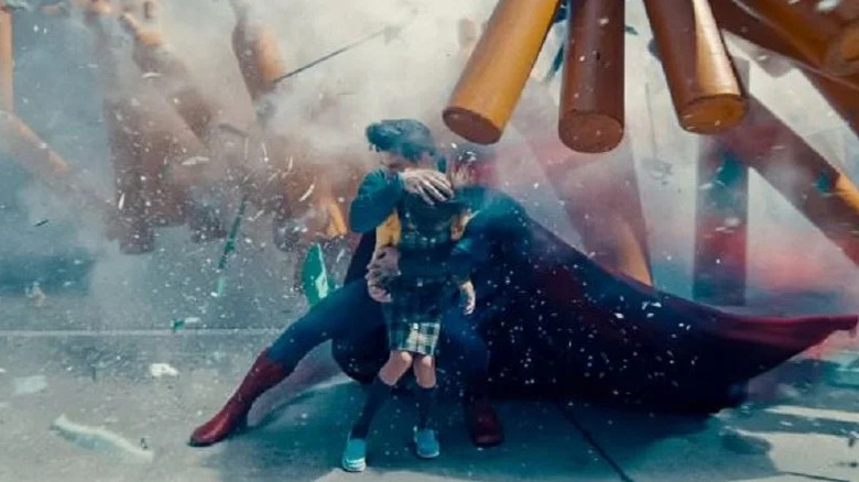 Superman saving a little girl in "Superman" (2025)