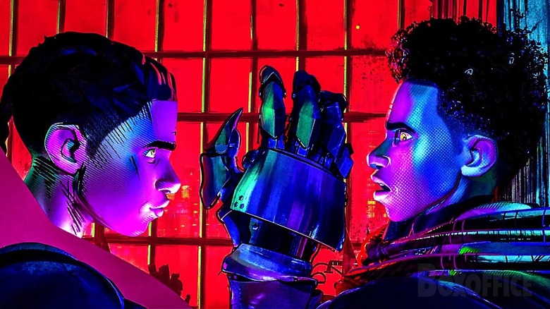 Miles looking at an alternate reality version of himself in "Spider-Man: Across the Spider-Verse" (2023)