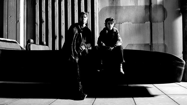 Ryan Gosling and Flynn Gray sit on a speeder in a BTS photo for "Star Wars: Starfighter" (2027)