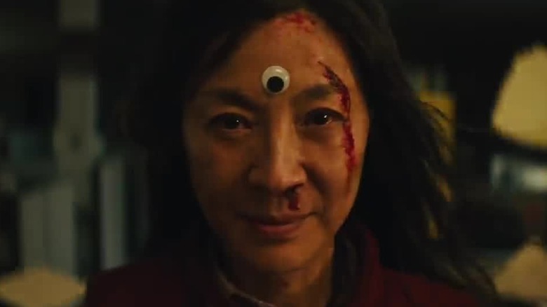 Evelyn wearing a third eye in "Everything Everywhere All at Once" (2022)