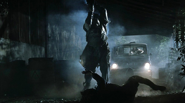Leatherface about to bisect a victim 