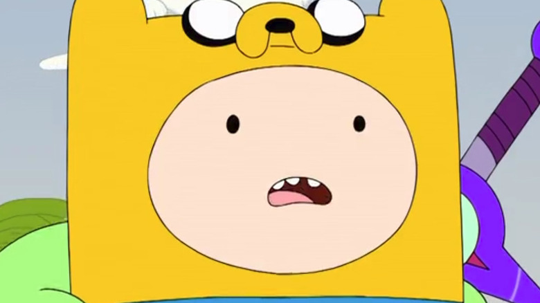 Finn wearing Jake as a hat