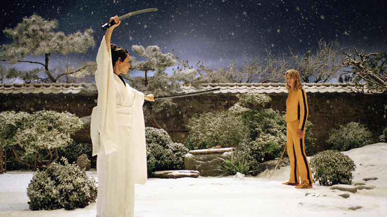 O-Ren Ishii and Beatrix Kiddo prepare to face off in "Kill Bill Volume 1" (2003)