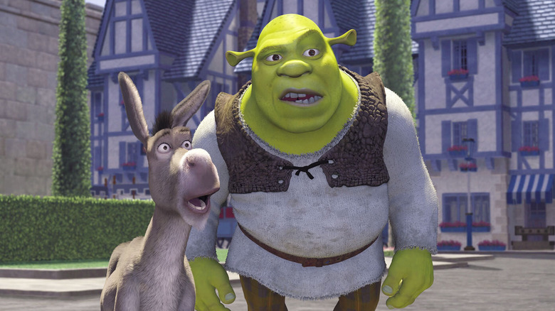 Donkey and Shrek looking horrified in "Shrek" (2001)