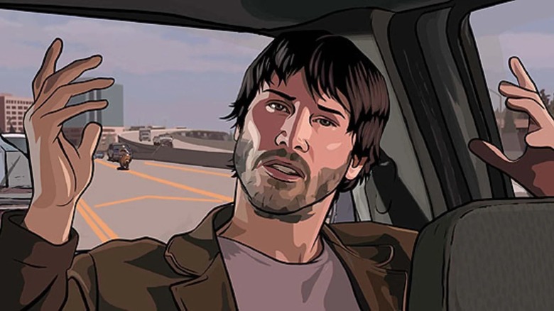 Bob riding in a car in A Scanner Darkly